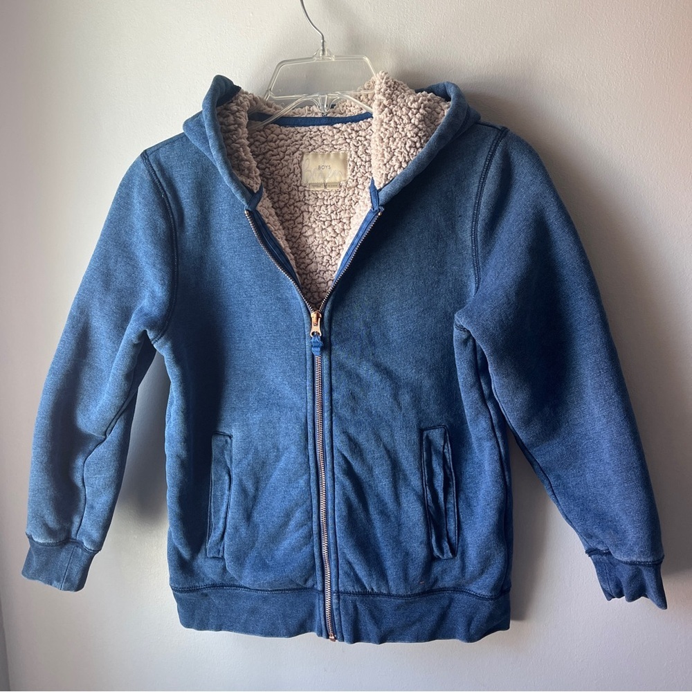 Mini Boden Sherpa Lined Blue Kids Hoodie
